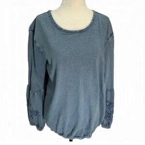 Anthropologie Solitaire Blouse Bishop Embroidered Sleeves Size XL